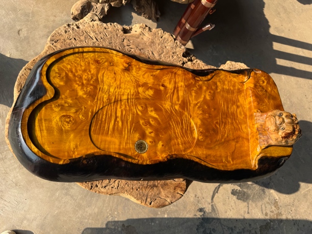 黄金樟茶盘雕刻实木一体