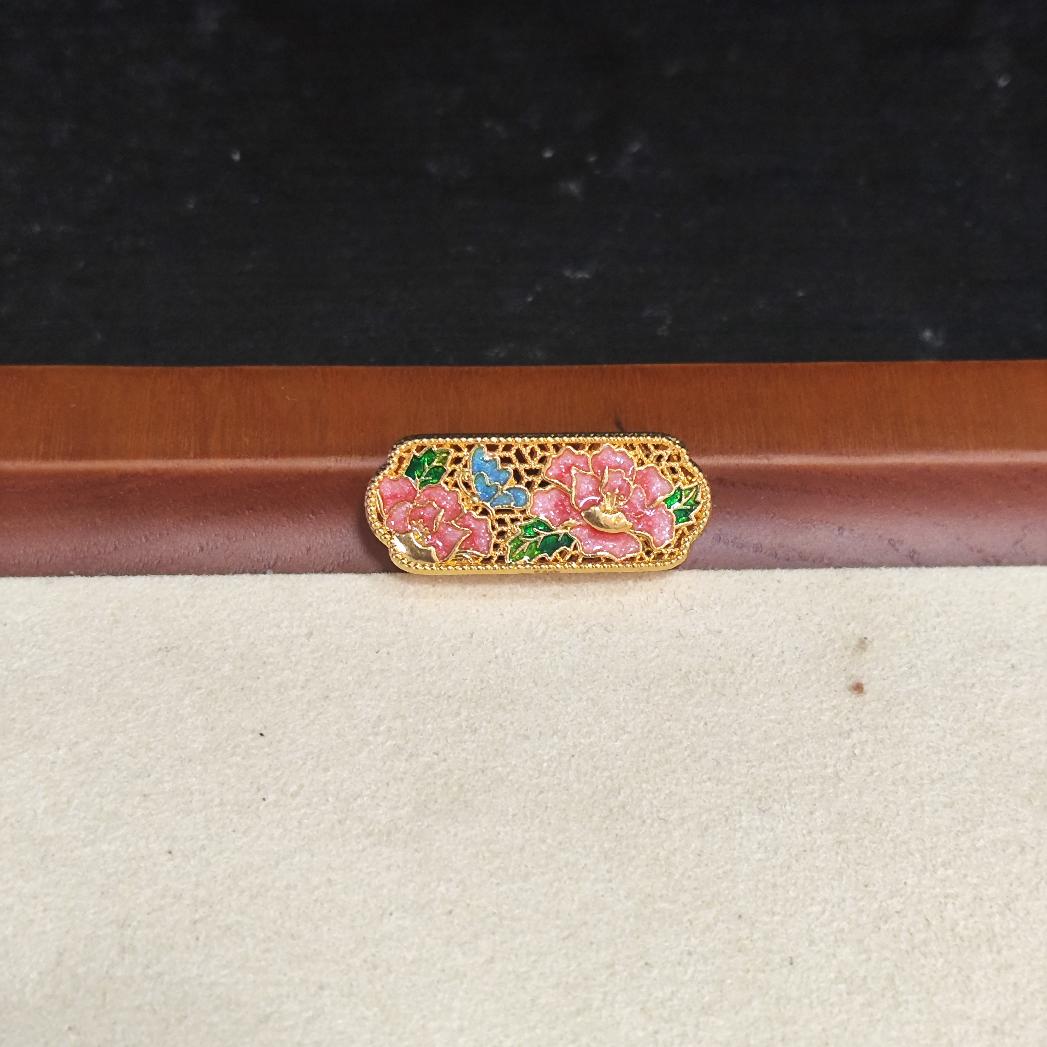 烧蓝珐琅彩5D硬金牡丹花手牌精美工艺饰品