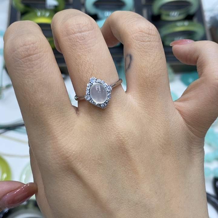 蛇纹石玉银S925镶嵌戒指