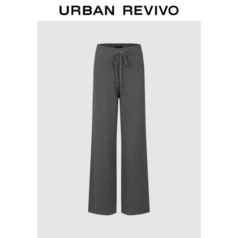 UR2025冬季新款女装简约休闲格雷系抽绳针织裤UWM950118#