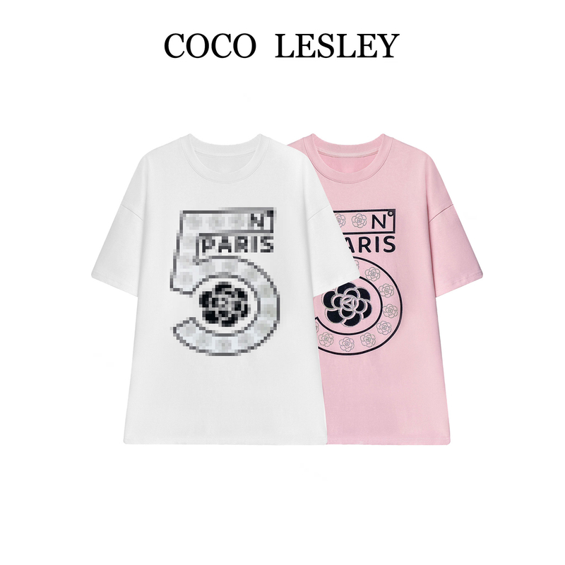 【COCO LESLEY】66568#轻奢休闲烫钻重磅T恤2025春夏潮流个性上衣