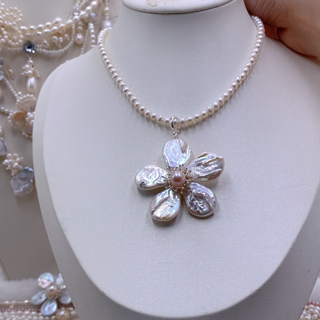 淡水珍珠银S925镶嵌耳饰吊坠