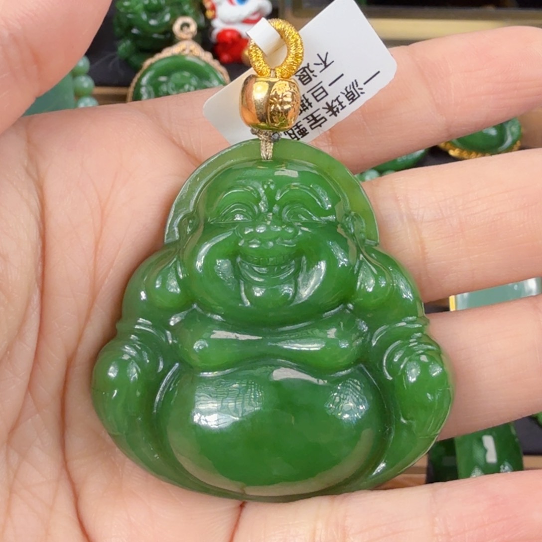 和田玉（碧玉）吊坠(不含链)18K金镶嵌