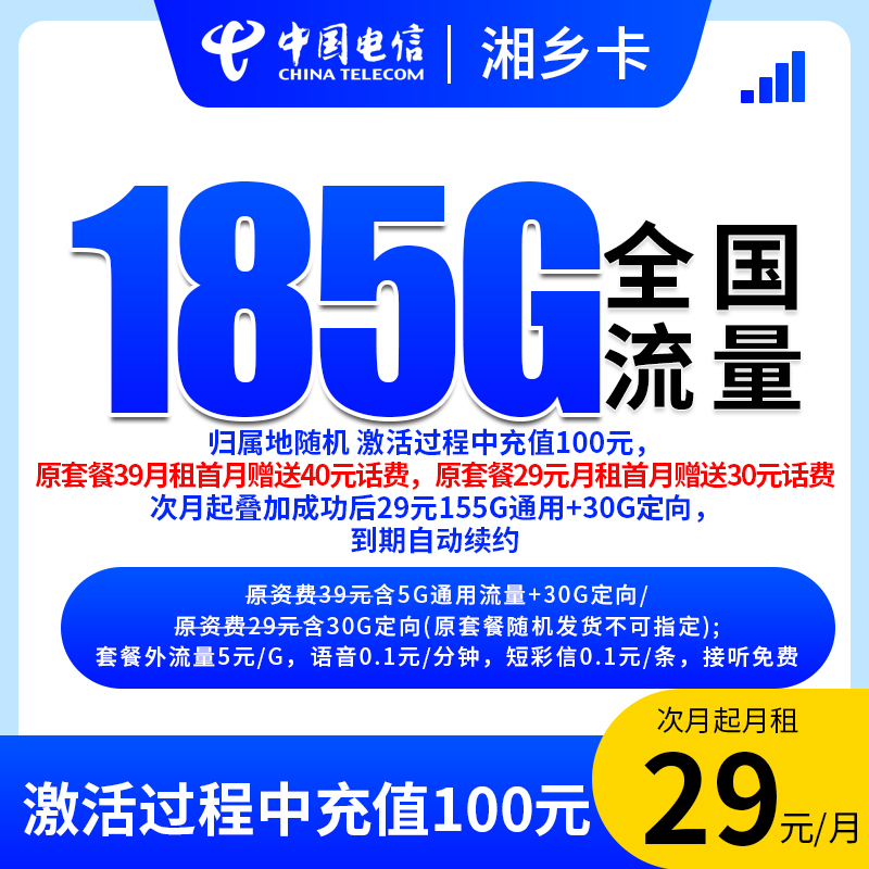 【湘乡卡-发全国】大流量卡电话卡不限速5G网卡官方手机卡
