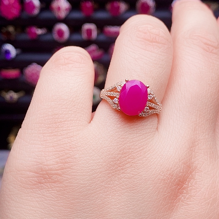 戒指银S925镶嵌红宝石