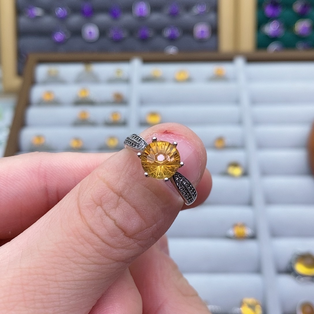 黄晶纯天然黄水晶银S925镶嵌