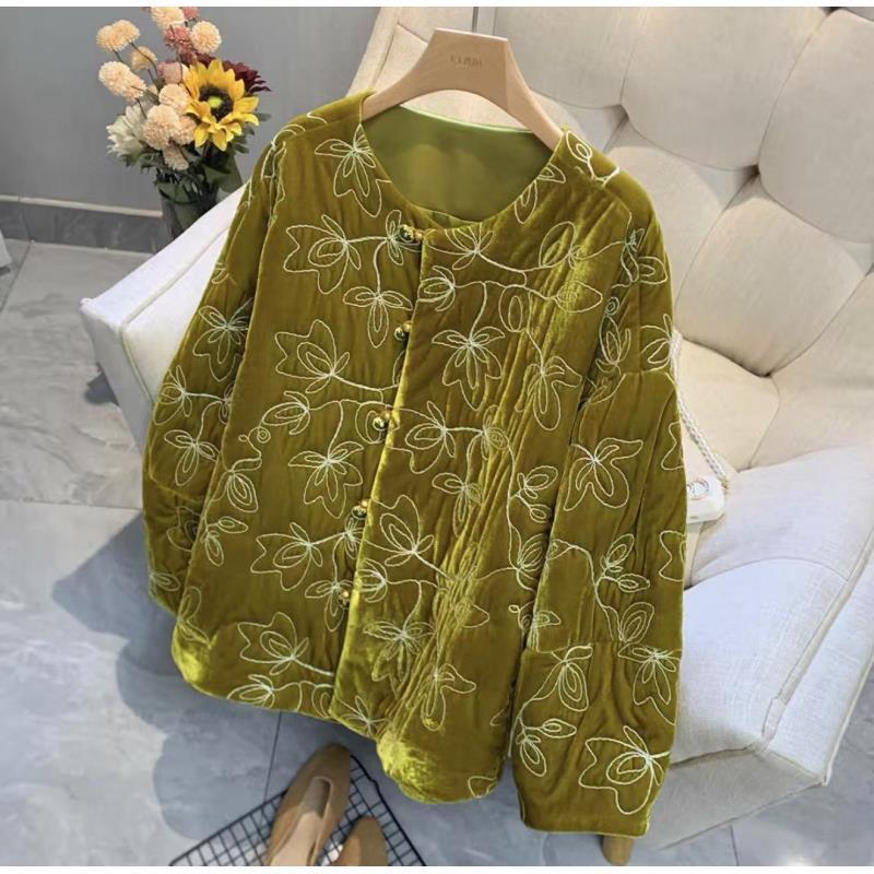 【棉服】绿花--新中式加棉设计师高定轻奢宽松休闲复古圆领国潮