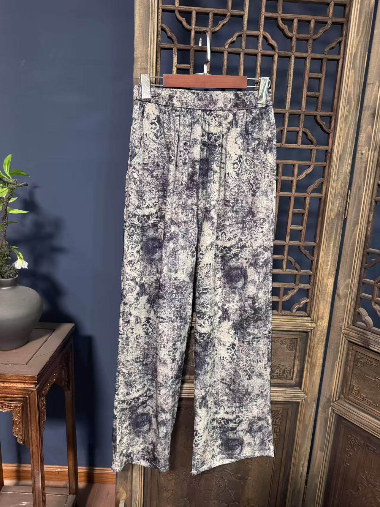 2025夏季新款简约百搭休闲桑蚕丝直筒裤A067