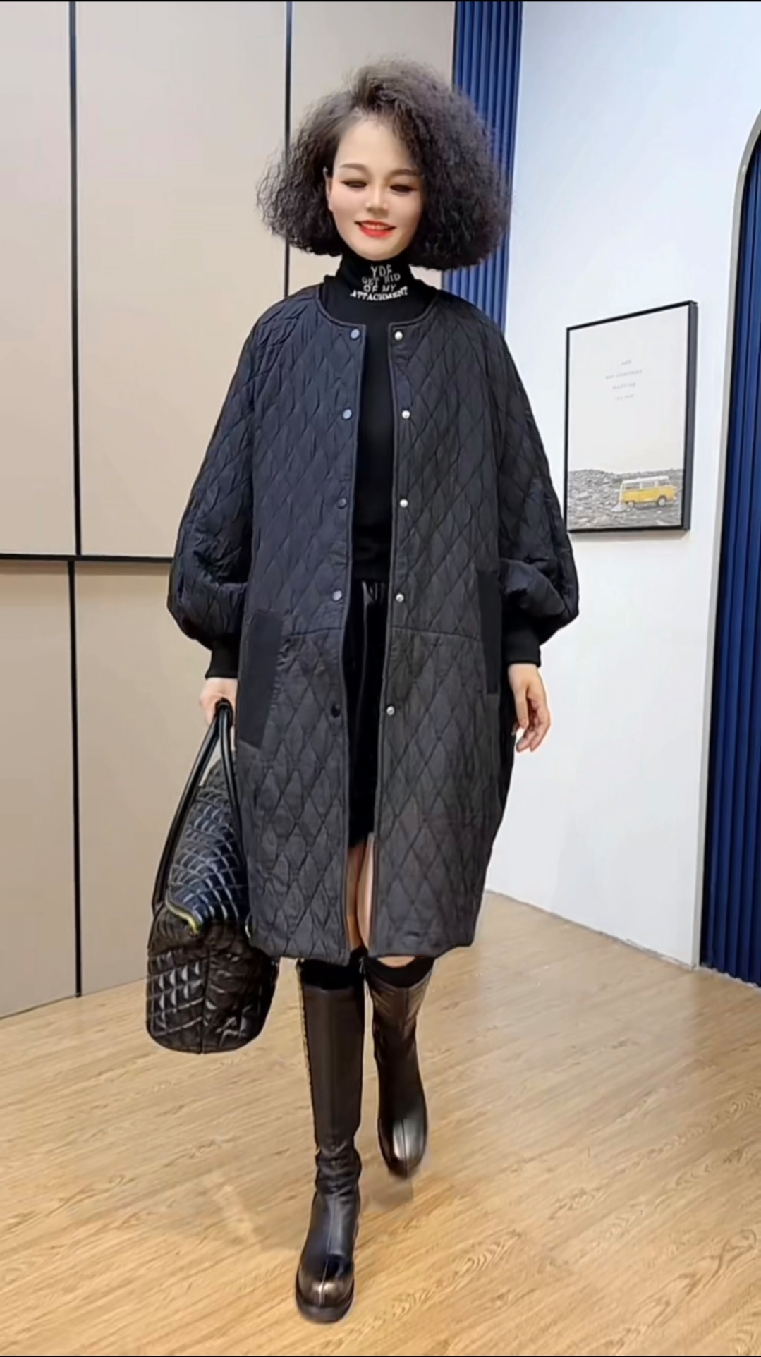 原创大牌茧形夹棉大衣女