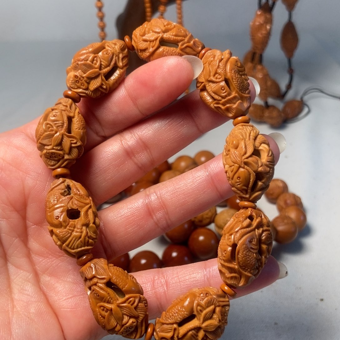 橄榄核手串/手链荷花鱼1718