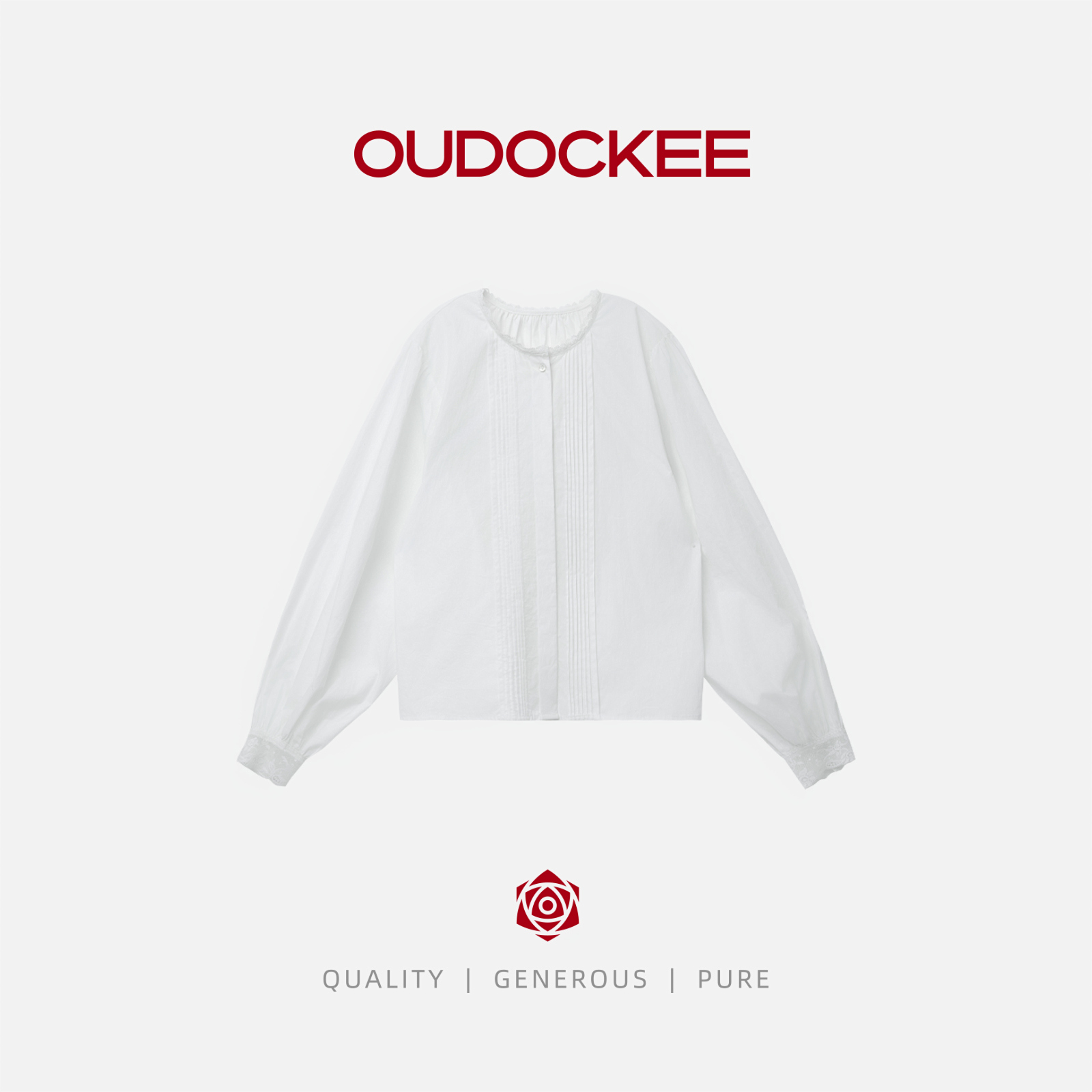 OUDOCKEE 鸥鸥【100棉】小花边衬衣 简约圆领通勤衬衣 CACE758T