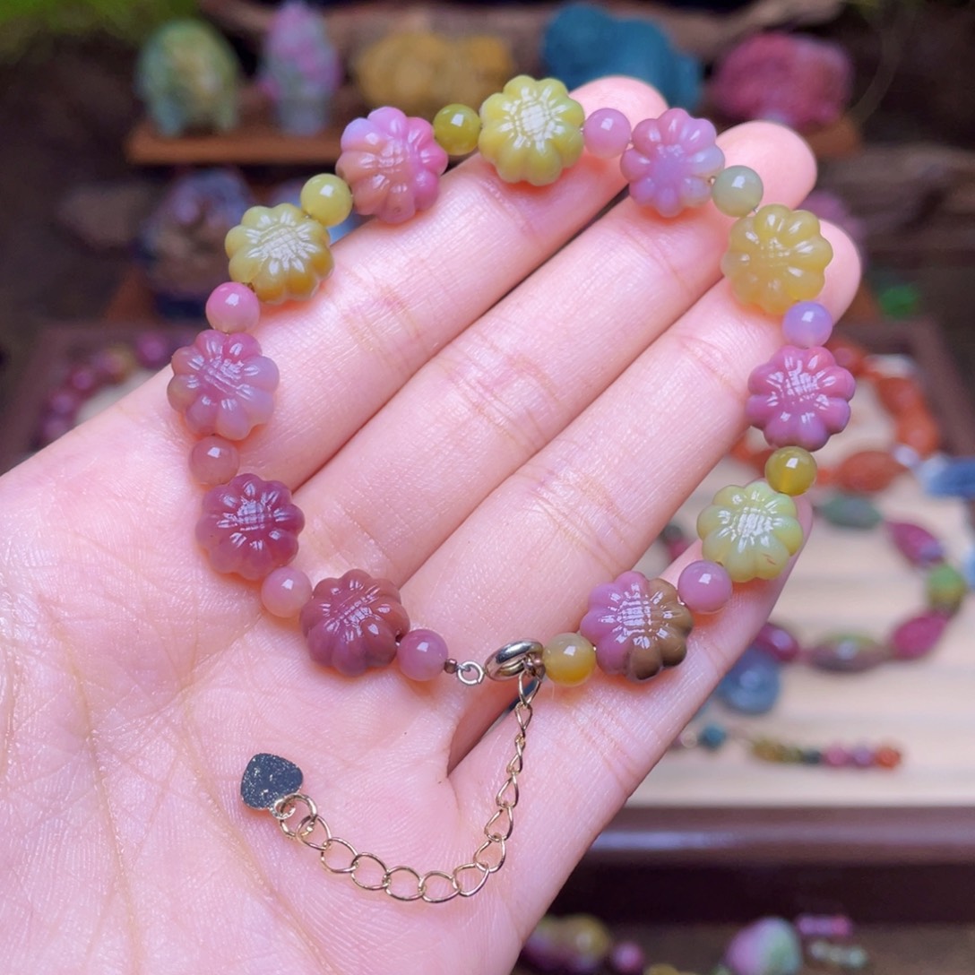 玛瑙/玉髓合金珠宝半成品盐源玛瑙太阳花手链