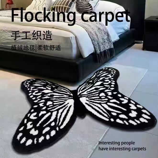 加厚植绒蝴蝶异形地毯卧室客厅轻奢高级簇绒地垫耐脏防滑可机洗