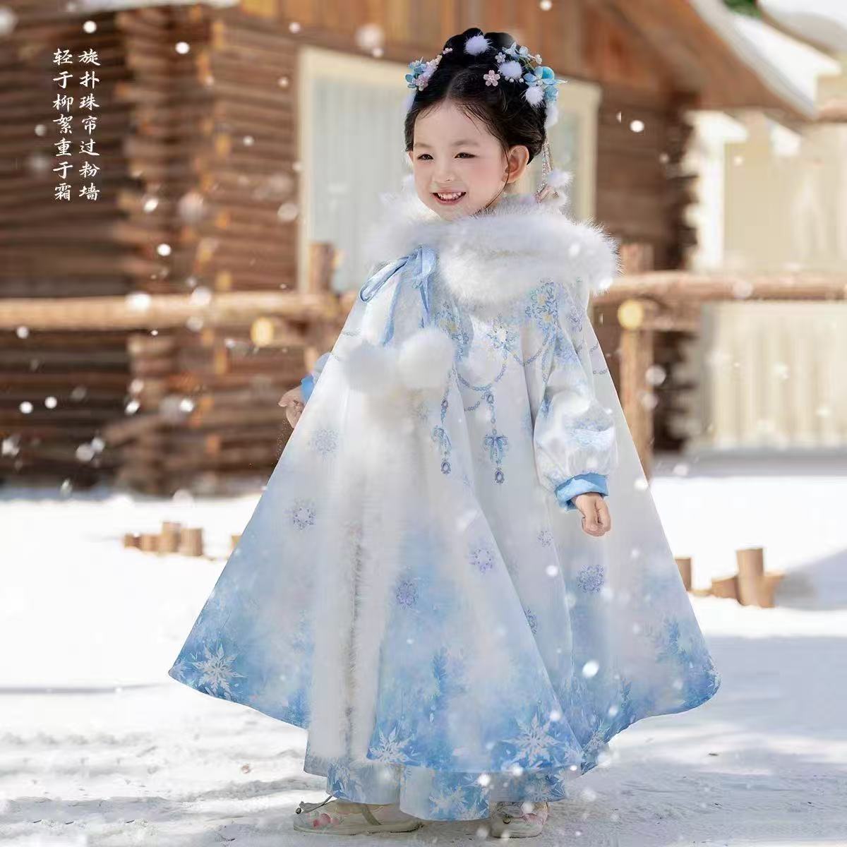 中国风冰雪公主女童汉服冬季加绒加厚古装拜年服古风襦裙