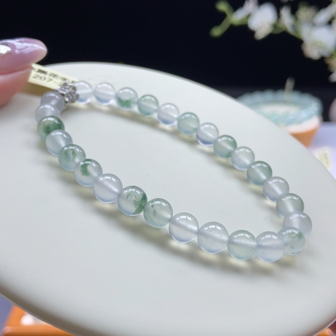 翡翠颈饰未镶嵌翡翠高冰飘花手串卡6+