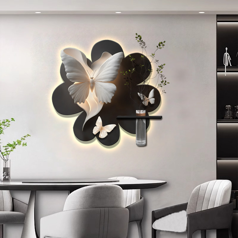 现代轻奢简约餐厅墙装饰画客厅沙发背景墙高级感温馨挂画蝴蝶壁画