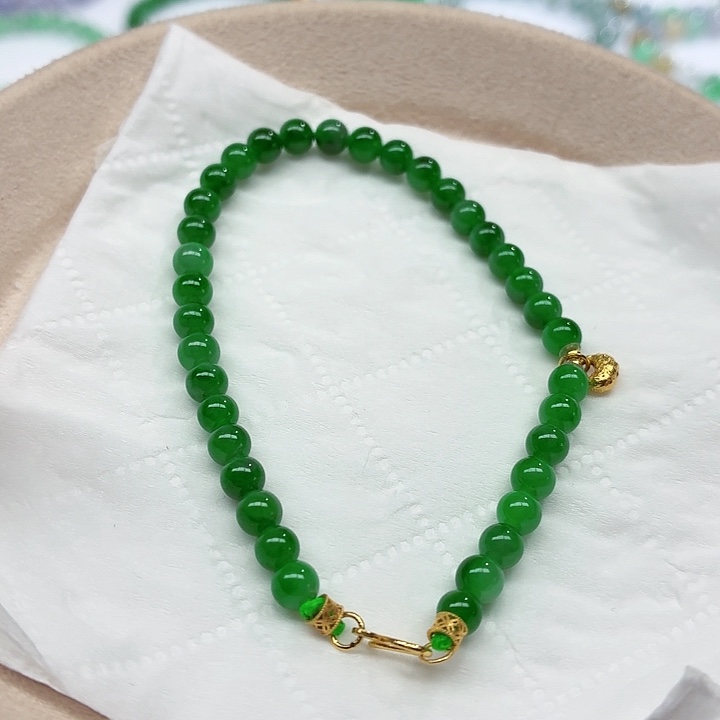 翡翠18K金镶嵌手链天然缅甸翡翠A货卡4.6