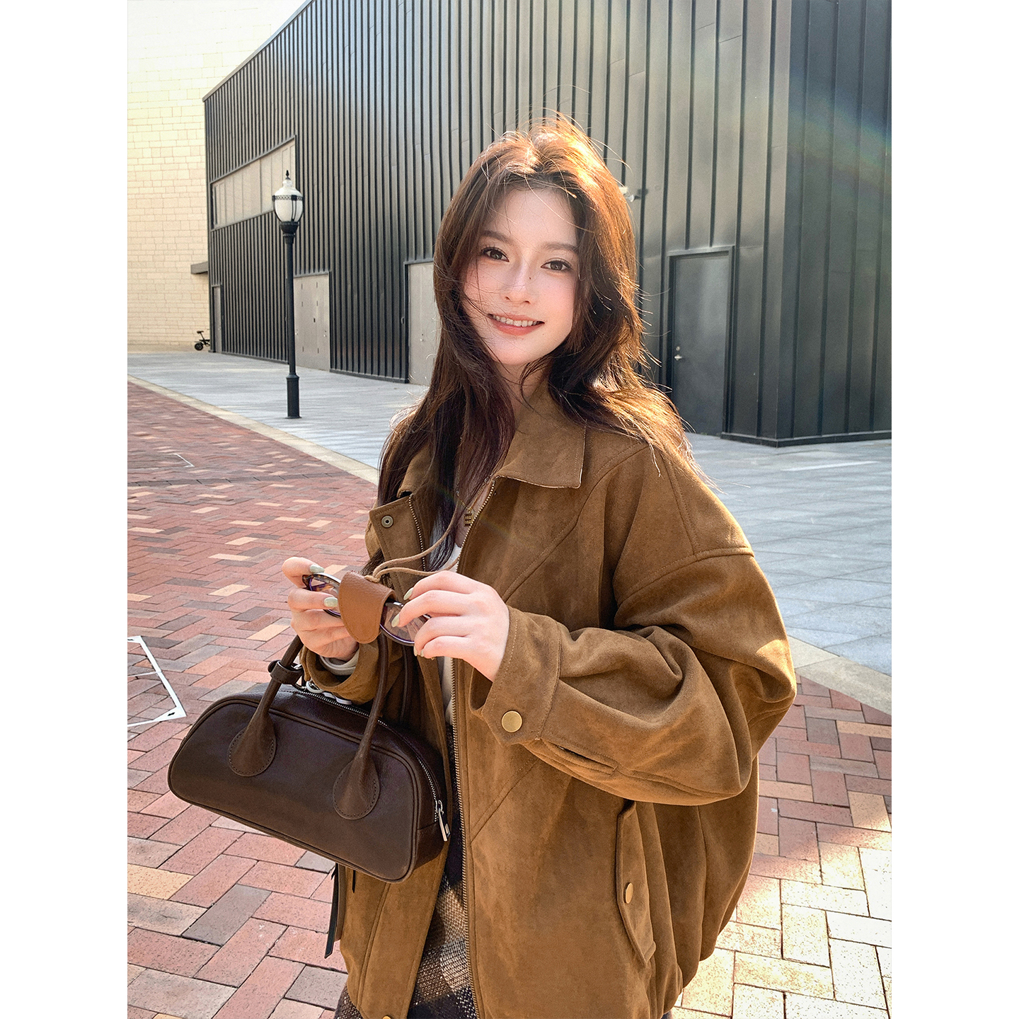 梅子熟了美式复古翻领皮衣外套女新款