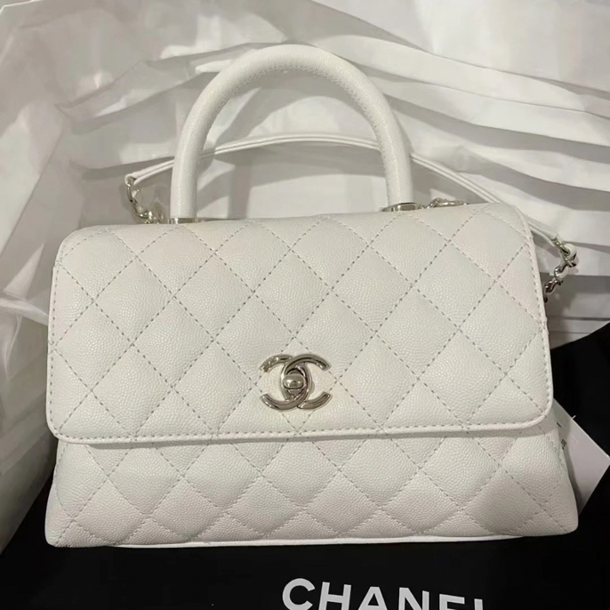 未使用 Chanel/香奈儿 白金coco handle小号 芯片款 链条包