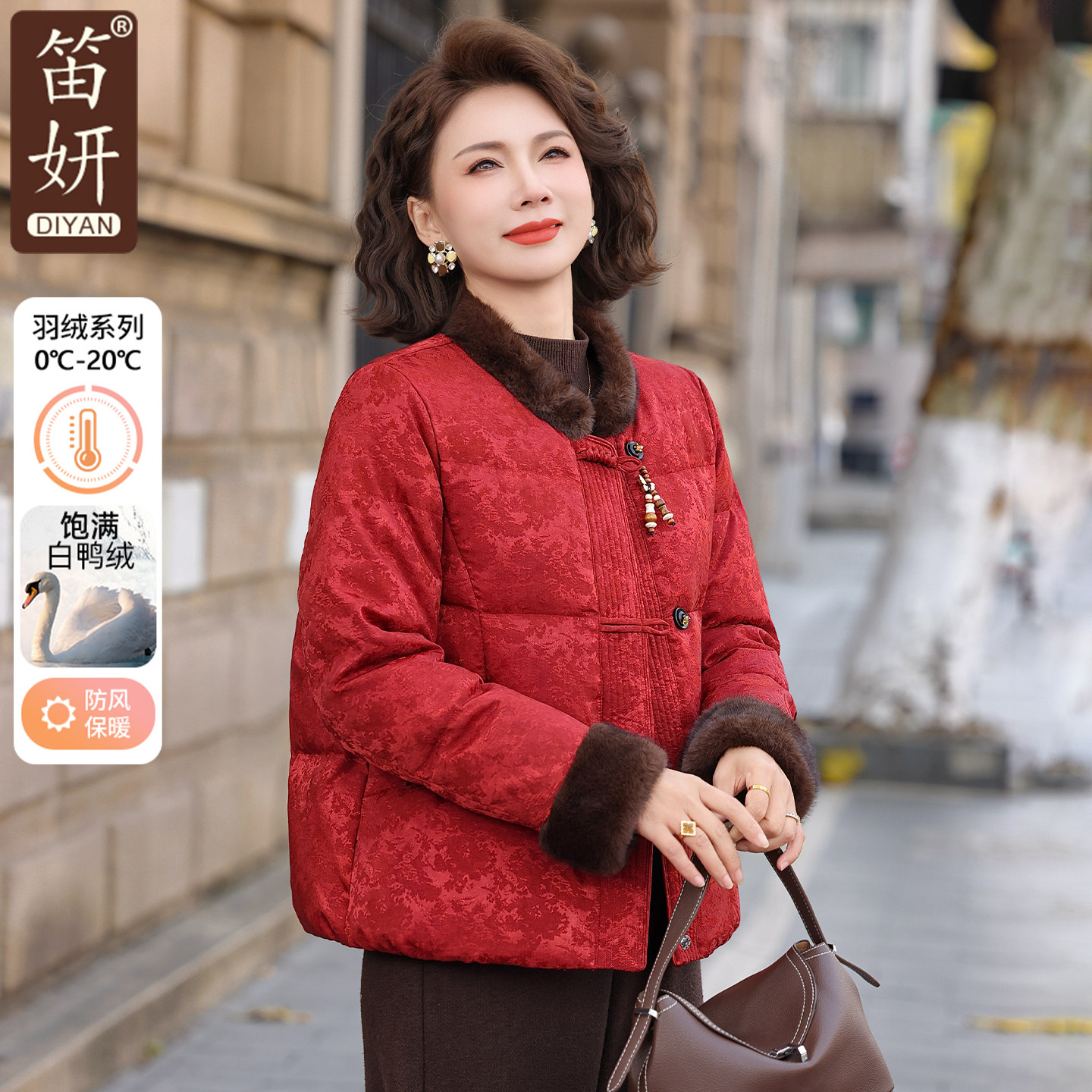 时尚妈妈冬装国风羽绒服短款洋气高贵中老年女装上衣喜婆婆婚宴装