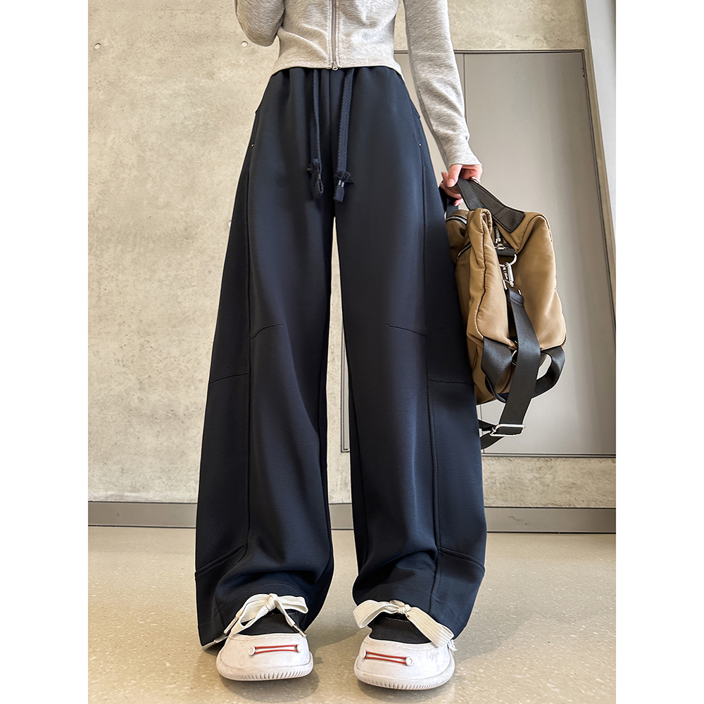 动感少女韩版高腰纯色设计感休闲裤女2025秋季新款时尚百搭阔腿裤