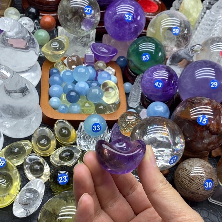 冷***猫石材天然紫水晶元宝