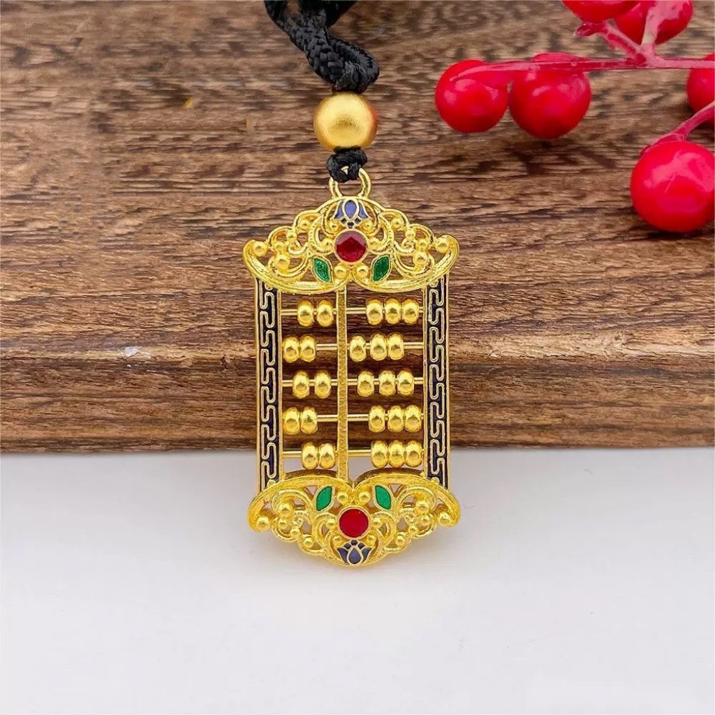 合金珐琅项链 民族风天官赐福算盘吊坠女轻奢高级感珐琅饰品复古