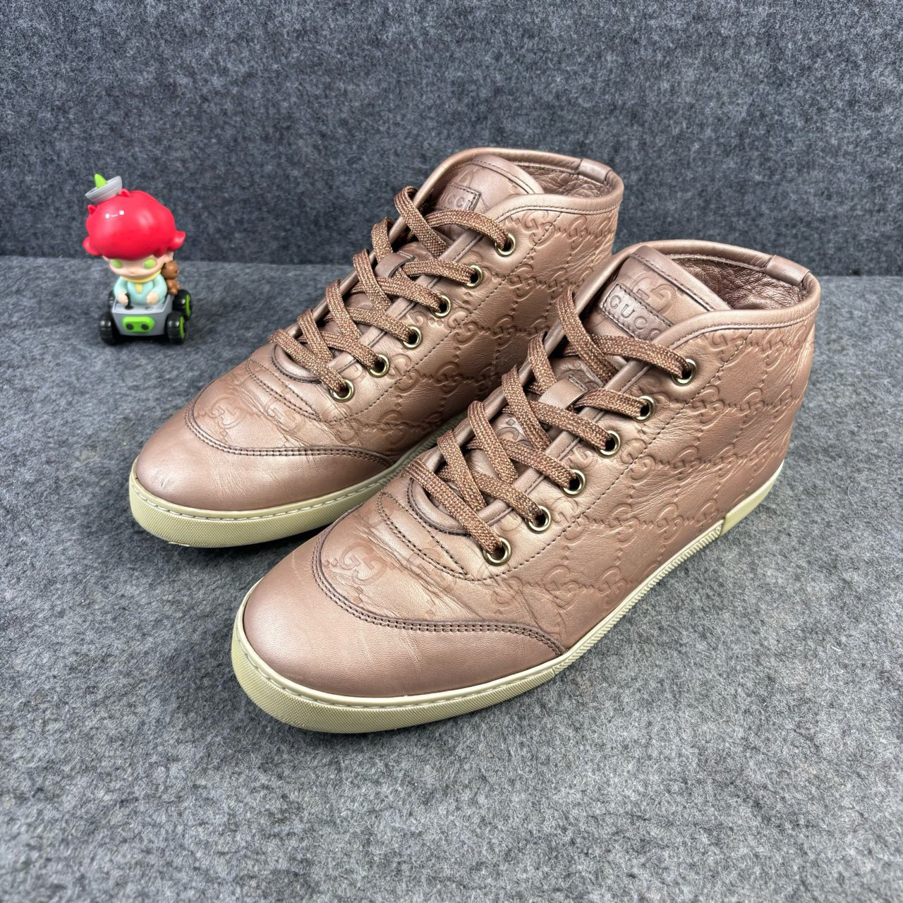 95新 GUCCI/古驰 满印粉色系带休闲鞋  35.5码 YLP1616