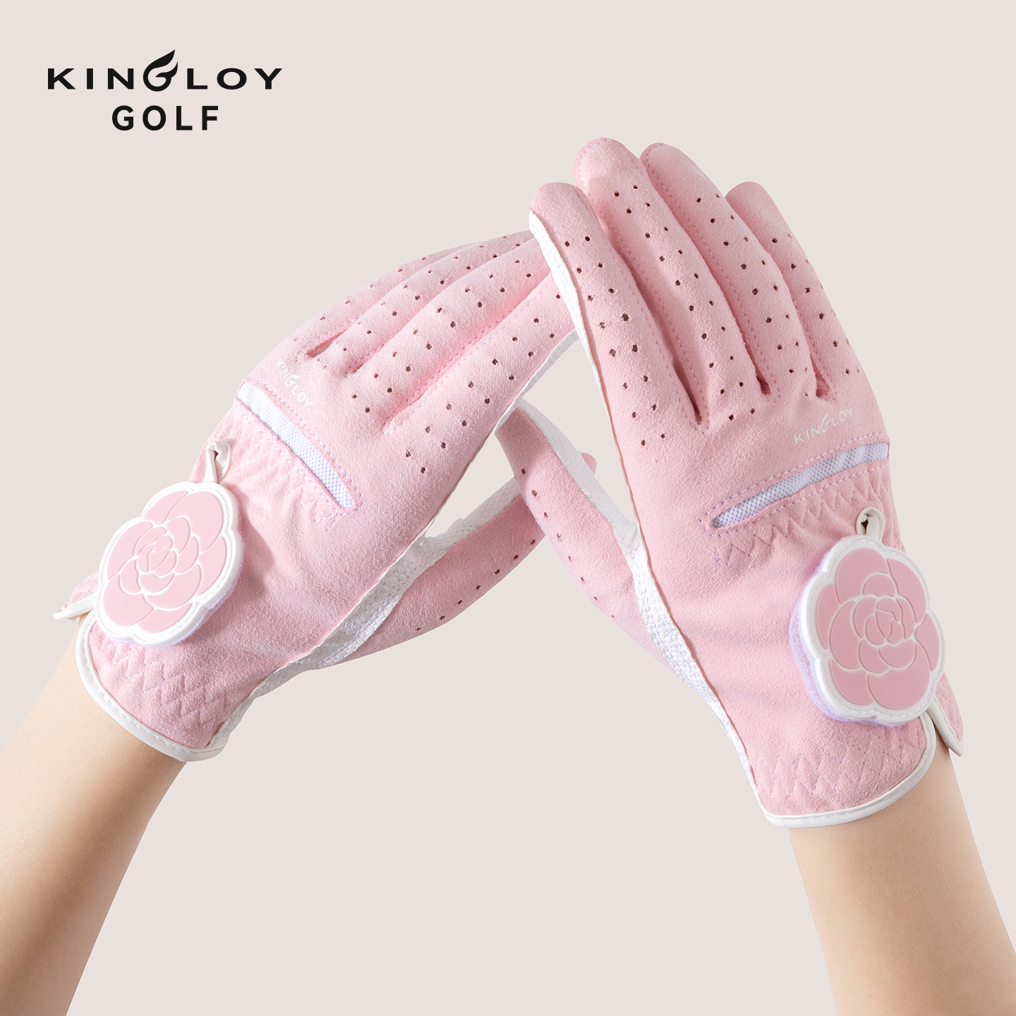 KINGLOY节日限定女士粉色山茶花高尔夫手套25新款双手女士手套