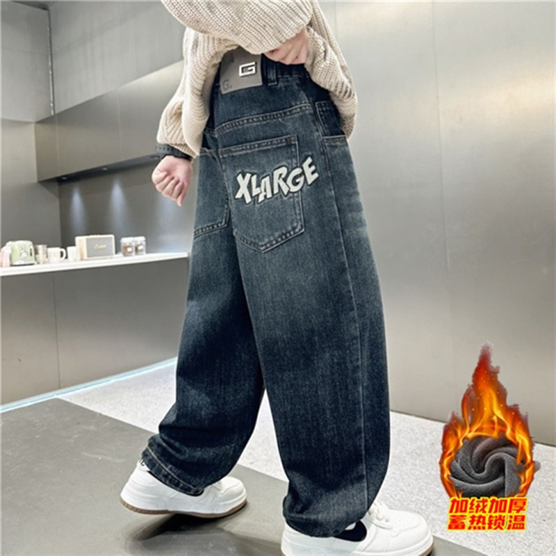 男童冬季加绒牛仔裤2025新款儿童帅气潮流中大童加厚保暖百搭长裤