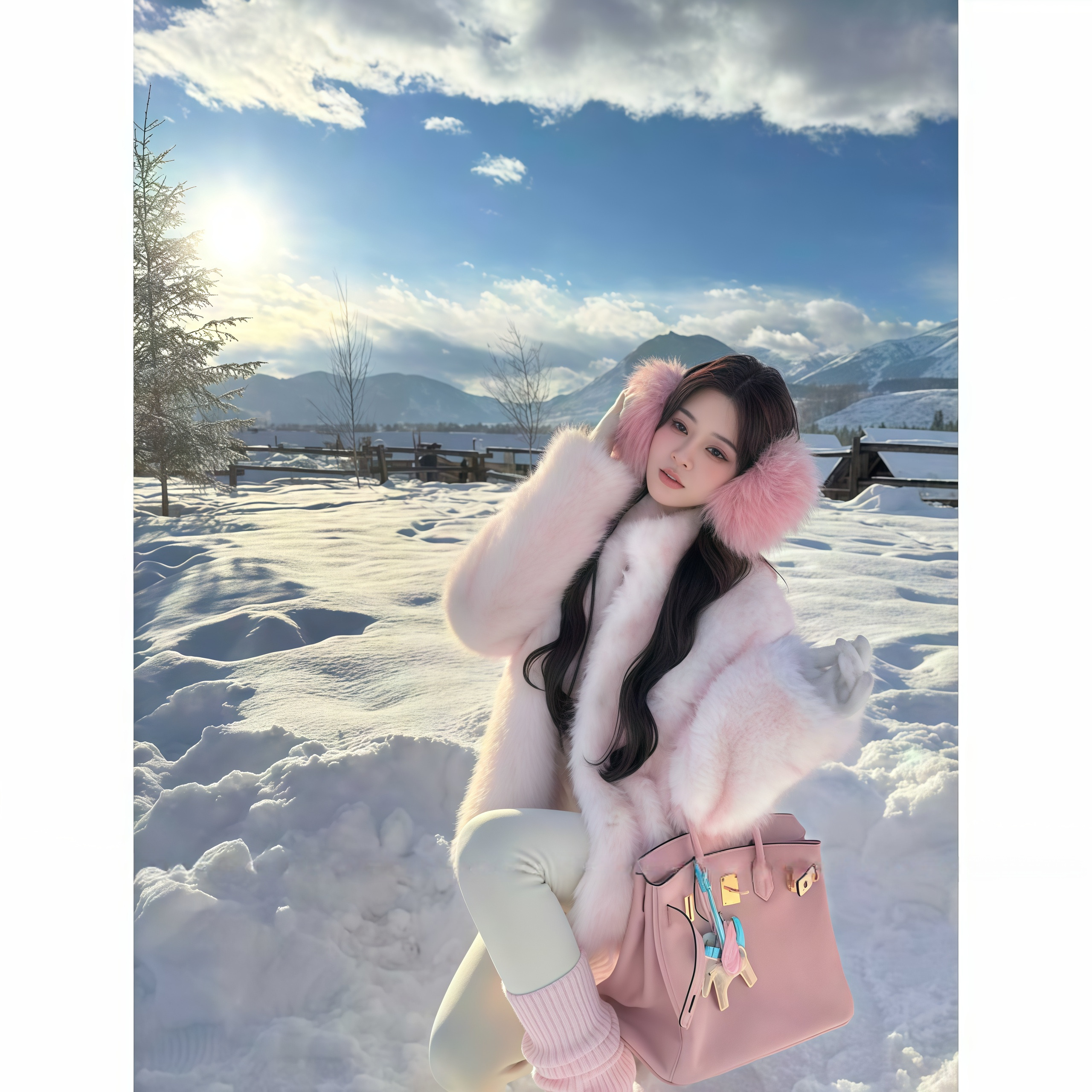 【梦境爱丽丝】CAOKEER曹可儿2025秋冬新款慵懒风立领毛毛外套77906