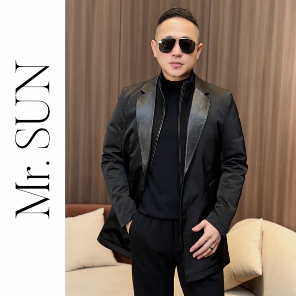 孙先生男装｜可拆卸针织领拼羊皮男款鹅绒西服一手长羽绒外套25719