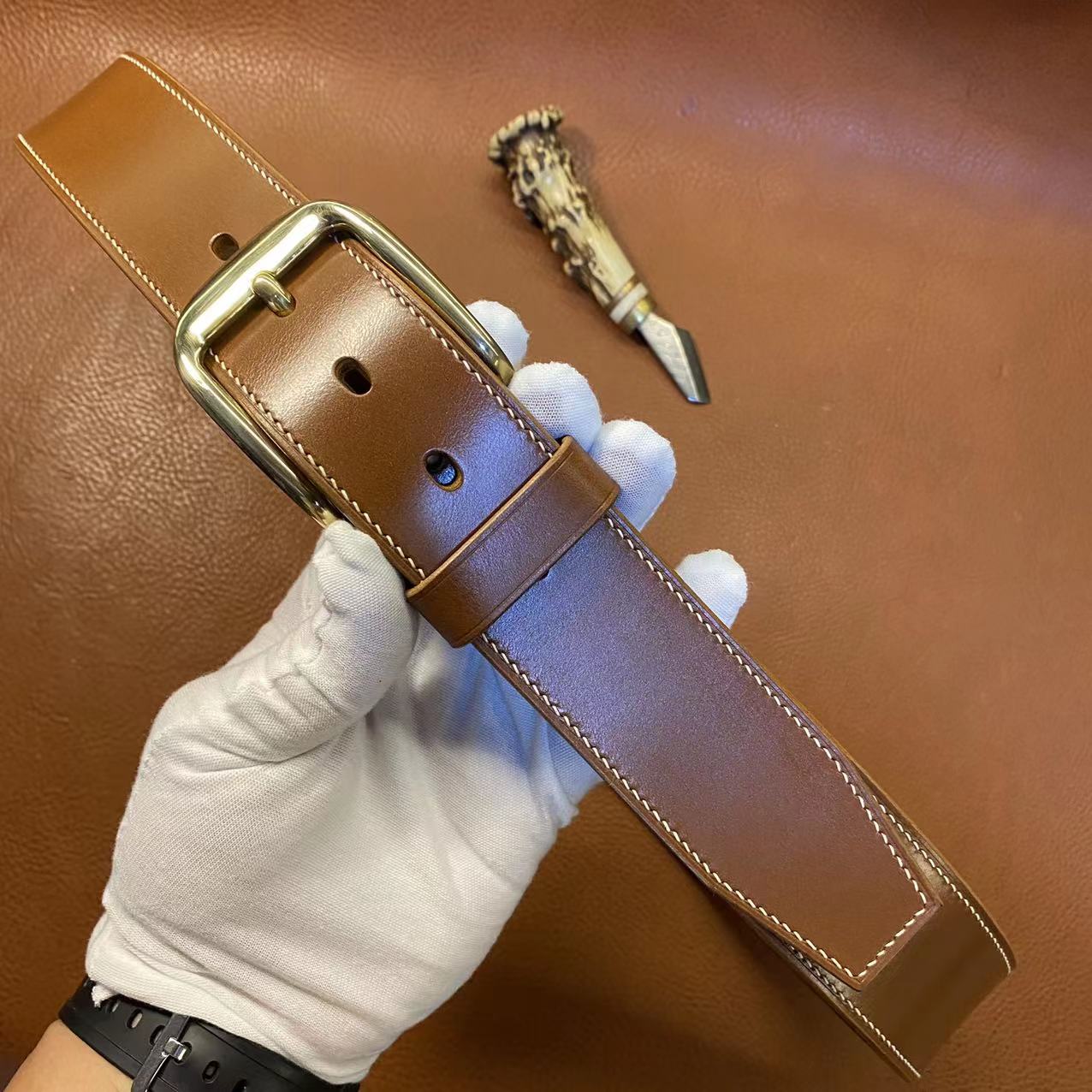 手工黄铜针扣+单层男士JE马缰商务休闲牛仔头层牛皮真皮腰带时尚