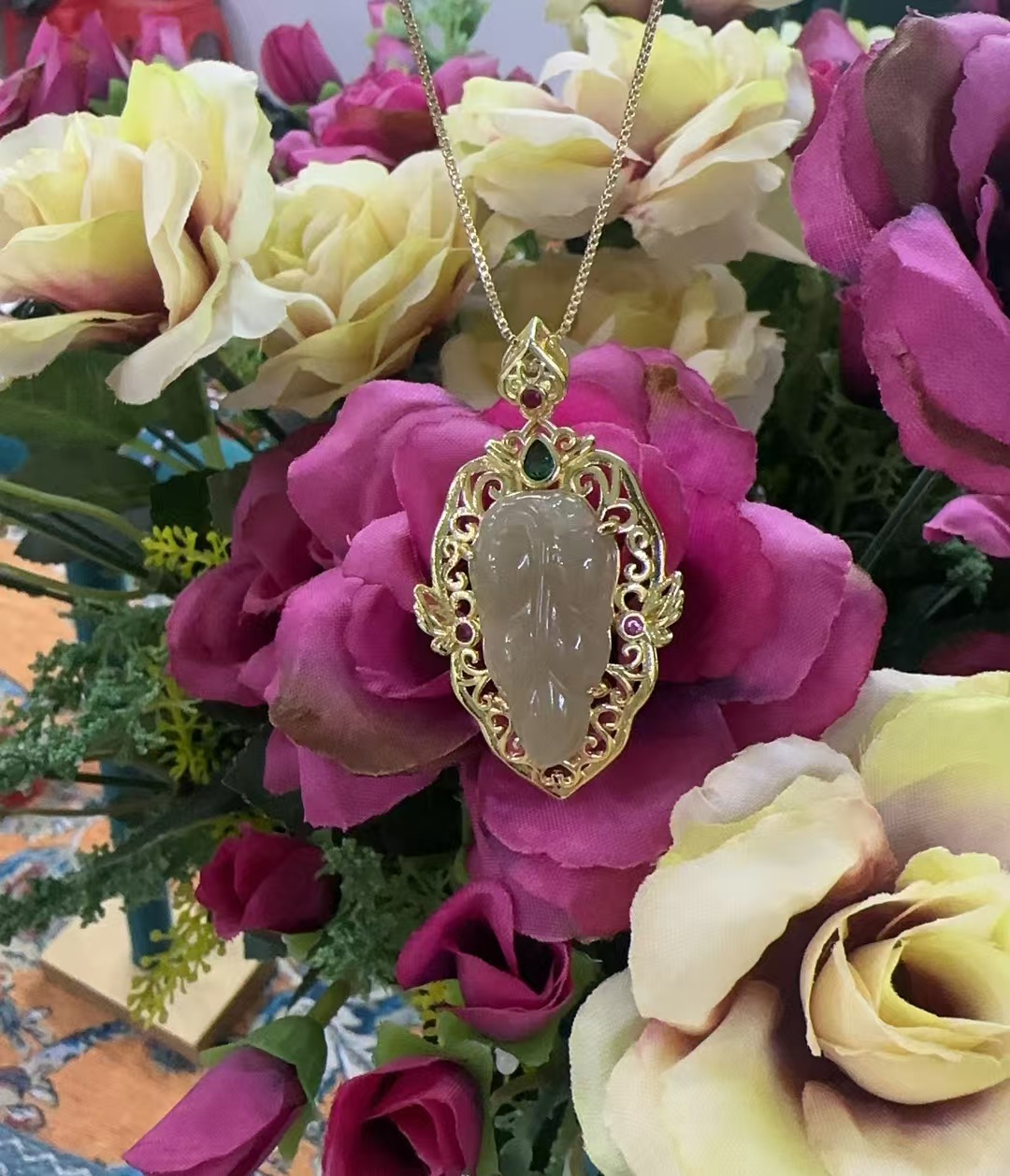 【聪聪珠宝】201-高端和田玉树叶吊坠-赠链