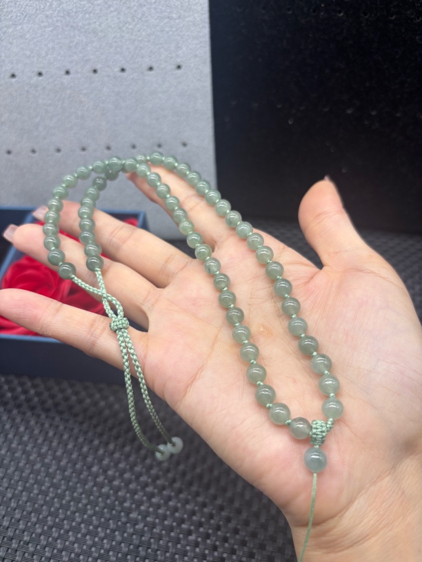 高端天然缅甸A货翡翠冰种晴水圆珠6mm玉石挂件绳毛衣链珠链百搭款