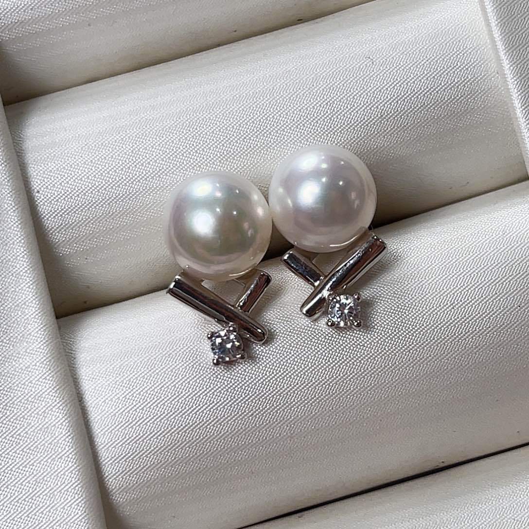 淡水珍珠耳钉银S925镶嵌