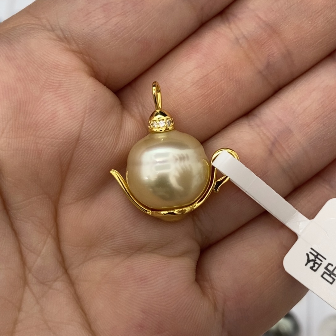 定制海水珍珠未镶嵌裸珠南洋金珠 干枯金成品13.7 不退不换