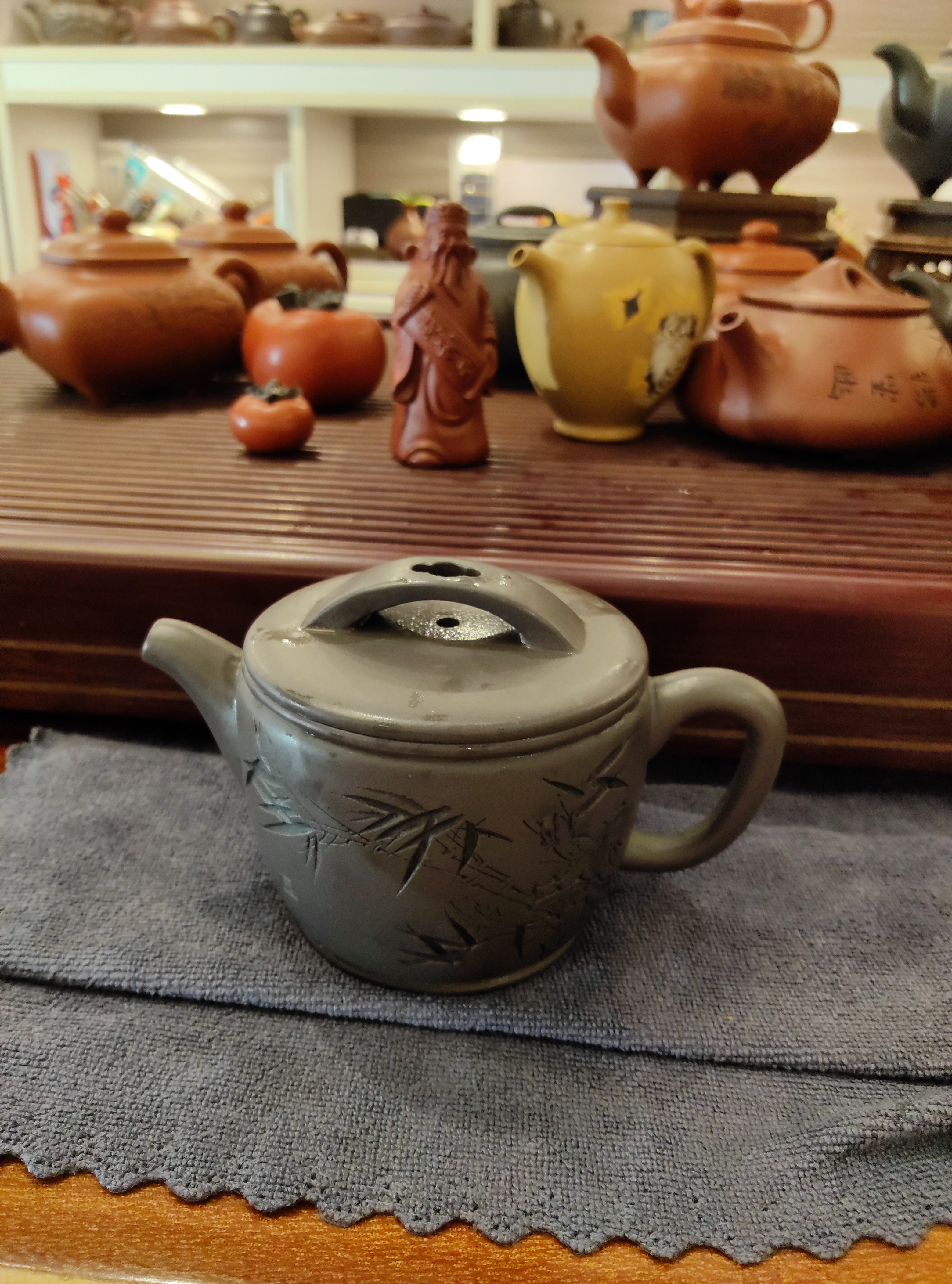 高温天青汉瓦200CC牛盖紫砂壶汉瓦壶茶具泡茶壶竹节壶浮雕泥壶