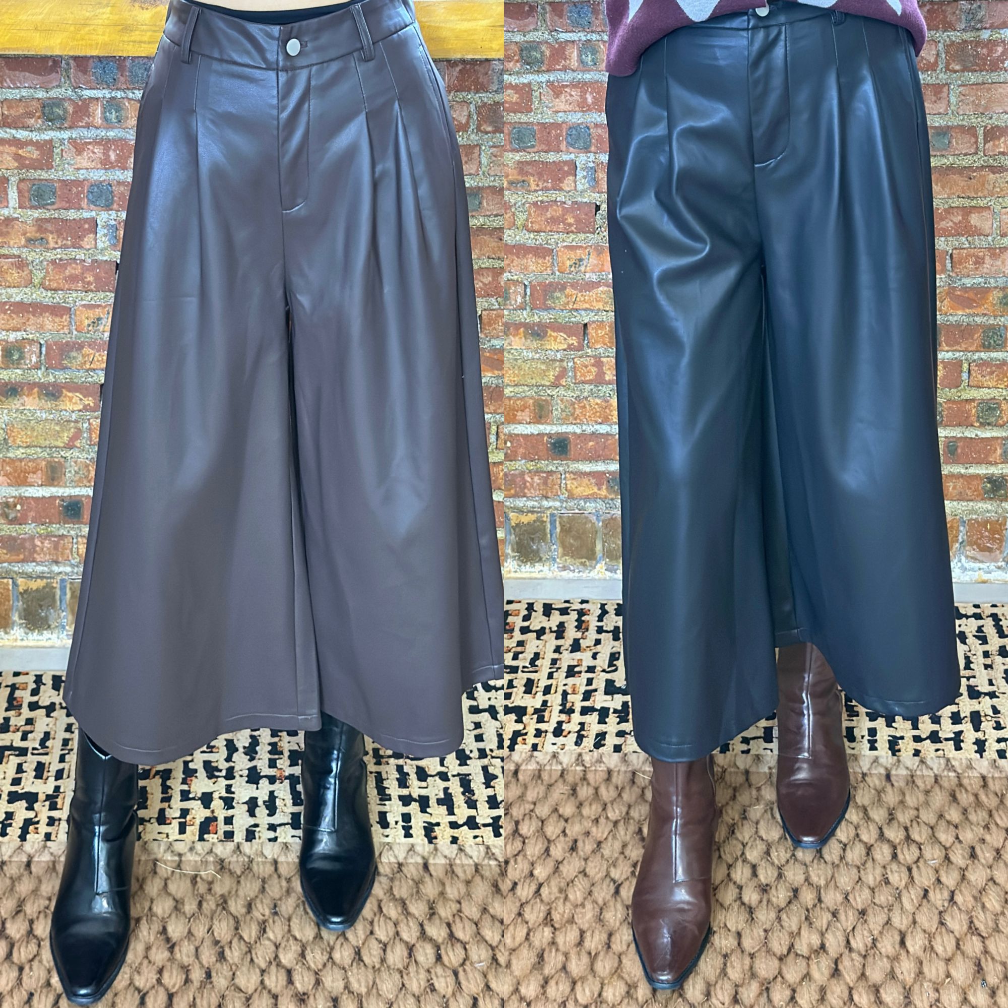 A&N   【时光旅人】秋冬PU皮裤阔腿裤直筒弯刀七八分裤