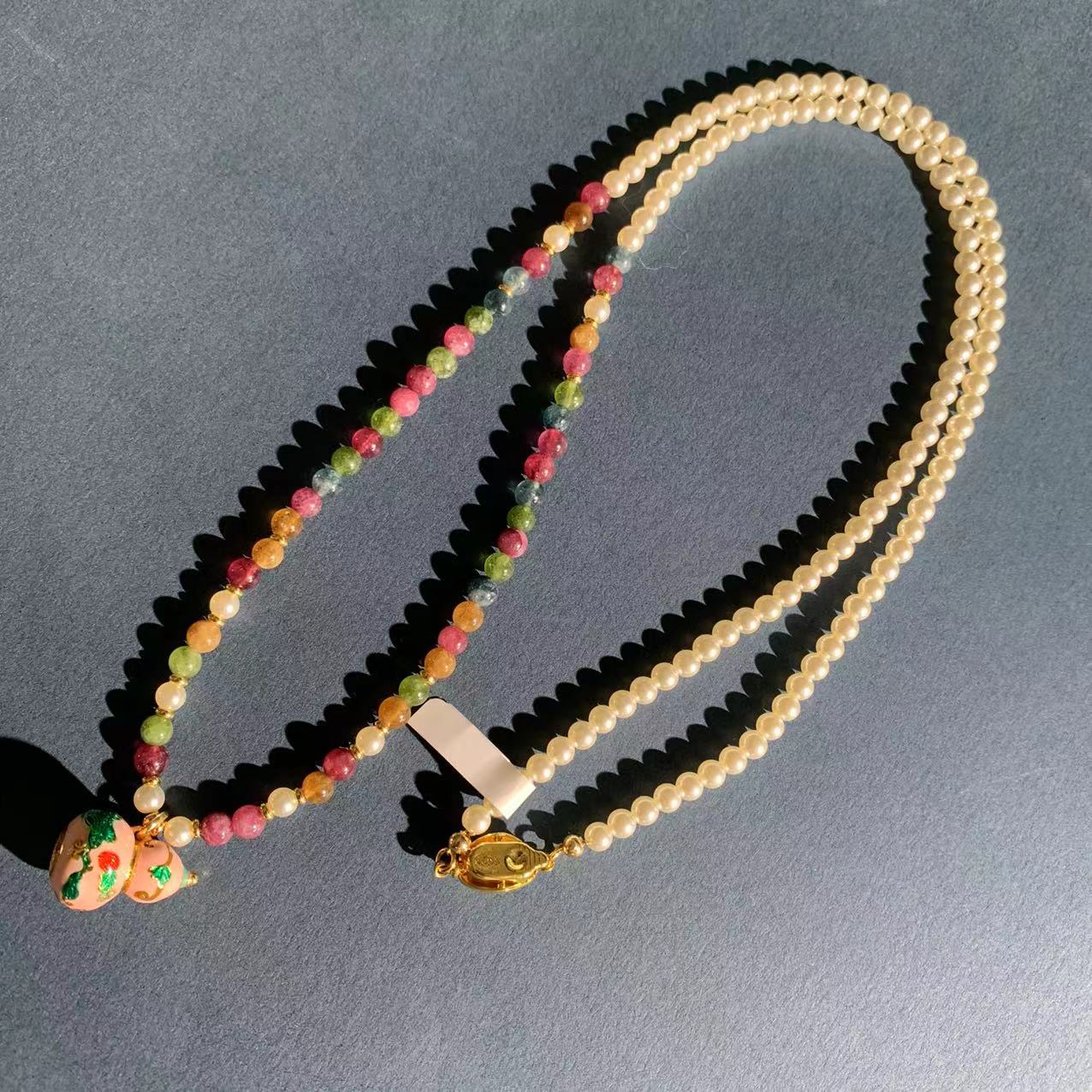 铜合金琉璃项链 粉珐琅葫芦白项链L0028