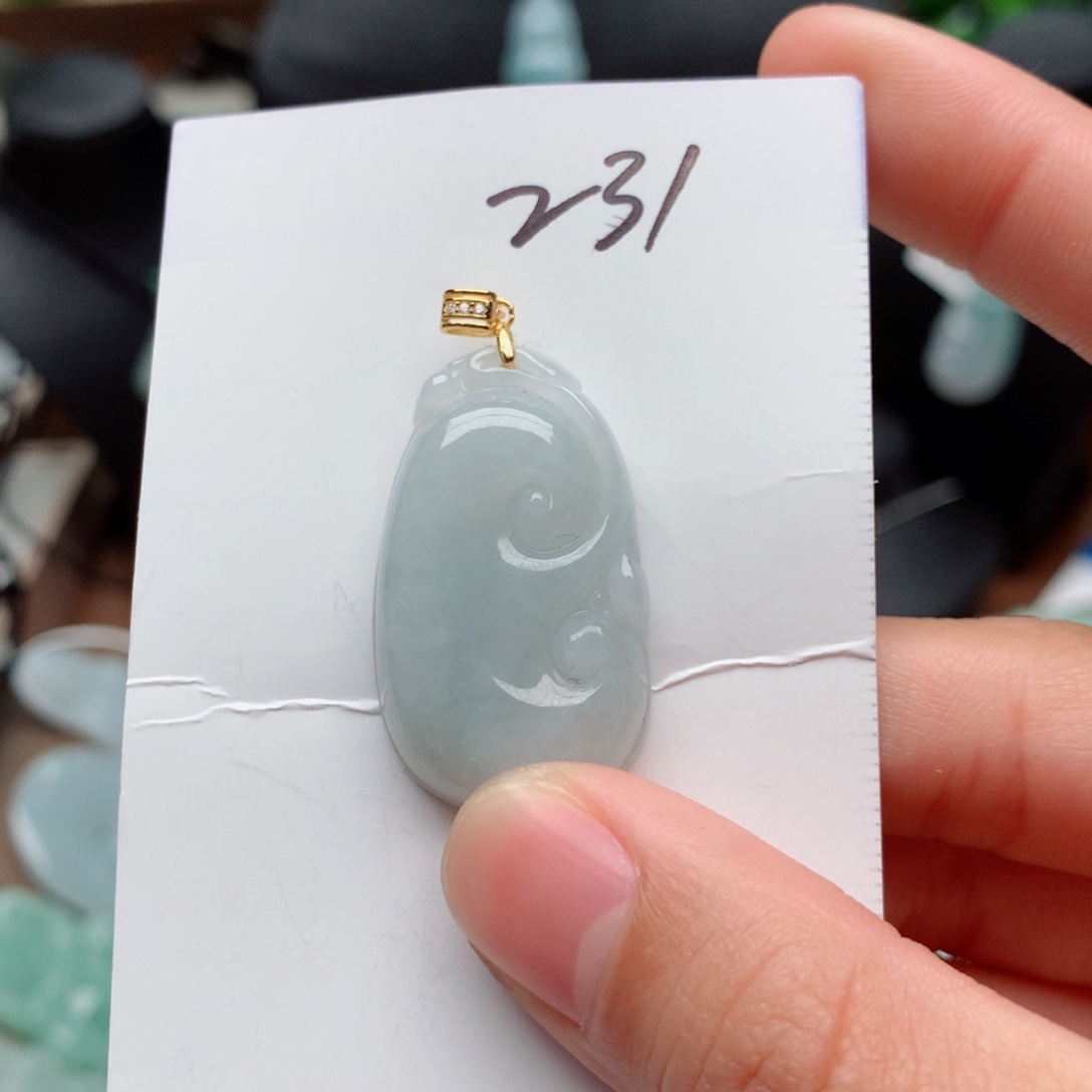 翡翠颈饰银S925镀金镶嵌吊坠