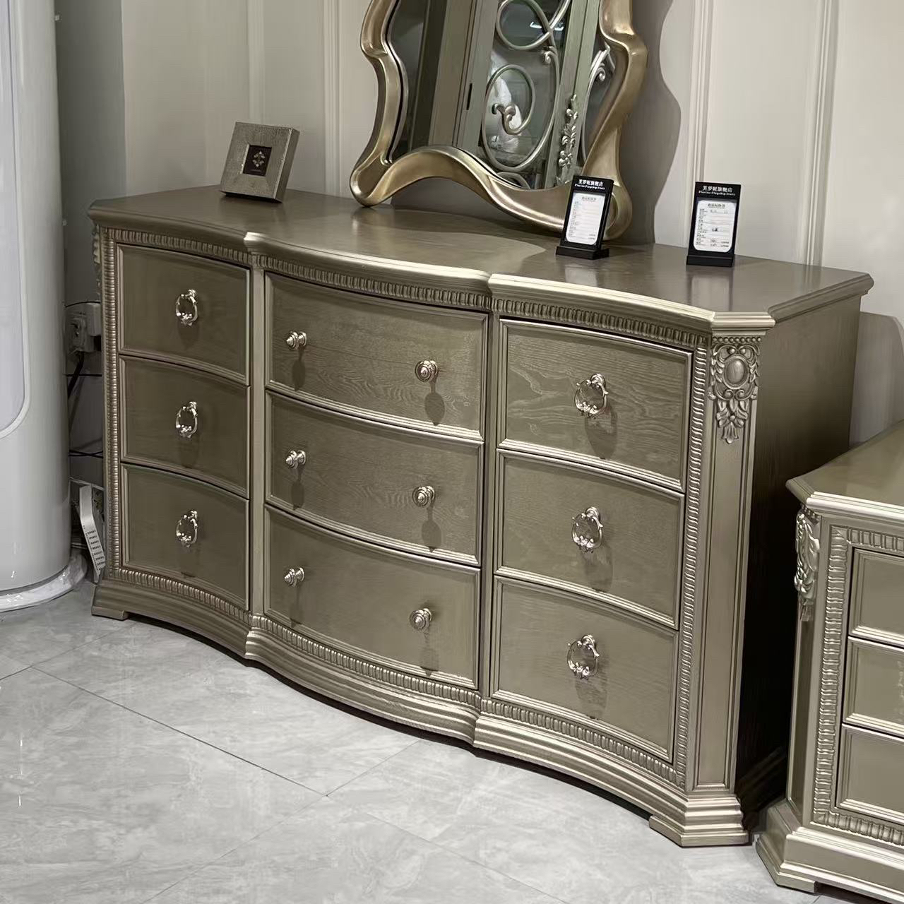 美式筑源实木斗柜卧室九斗柜实木雕花储物收纳柜（尺寸可订制）