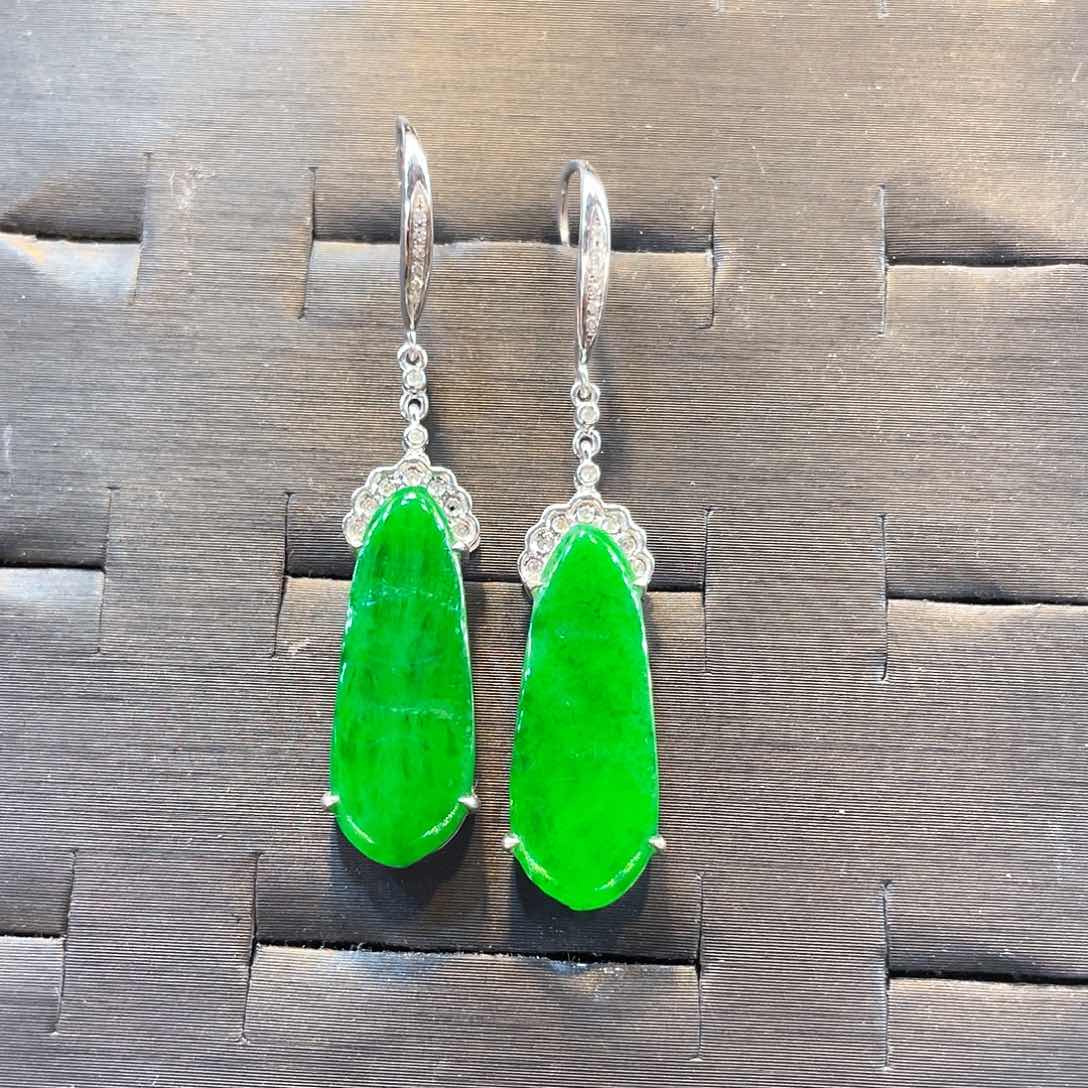 翡翠耳饰18K金镶嵌天然缅甸翡翠