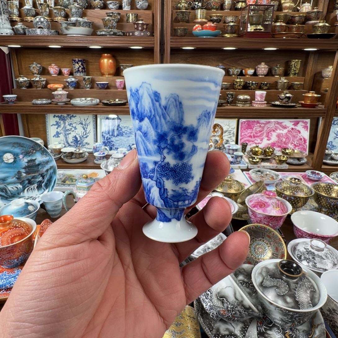 青花山水闻香杯杯杯