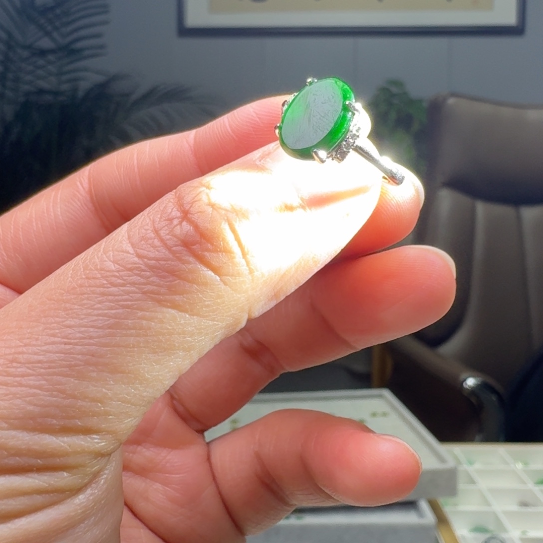 翡翠银S925镶嵌戒指天然