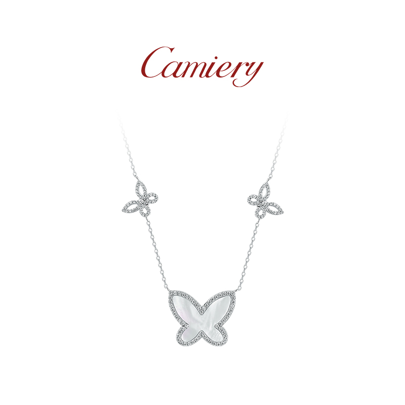 CAMIERY/卡美瑞 复古时尚幻影蝴蝶项链银色精致百搭