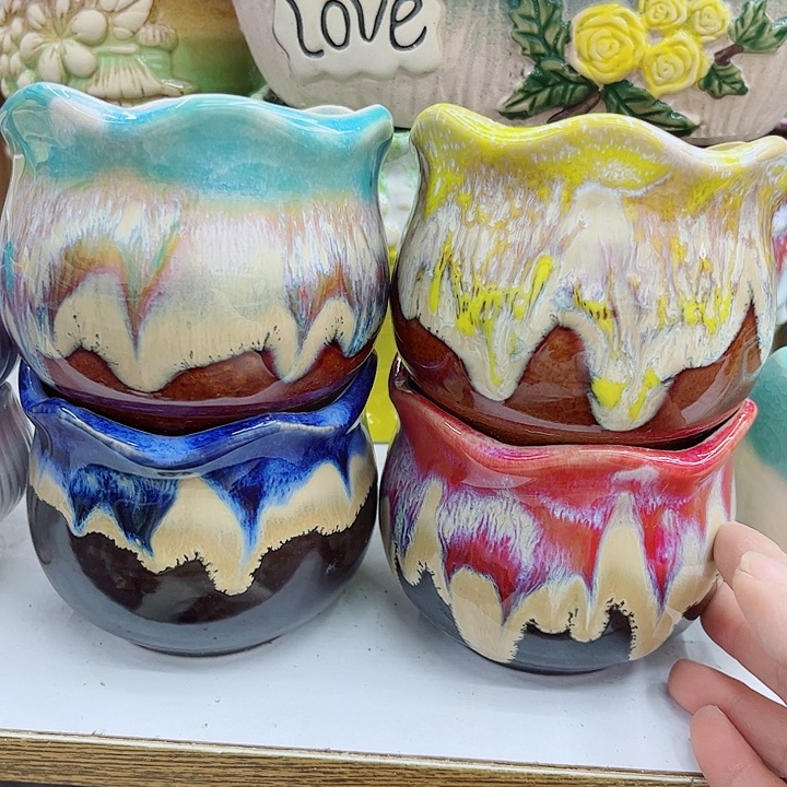 多肉绿植陶瓷花盆9.9包邮，有孔