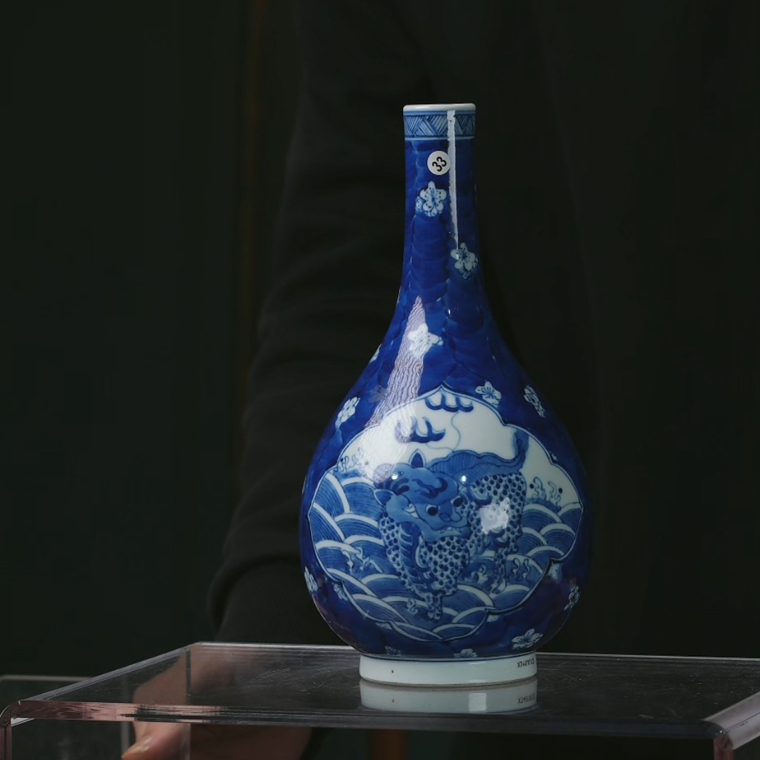 D青花冰梅开窗海水鲤鱼纹赏瓶