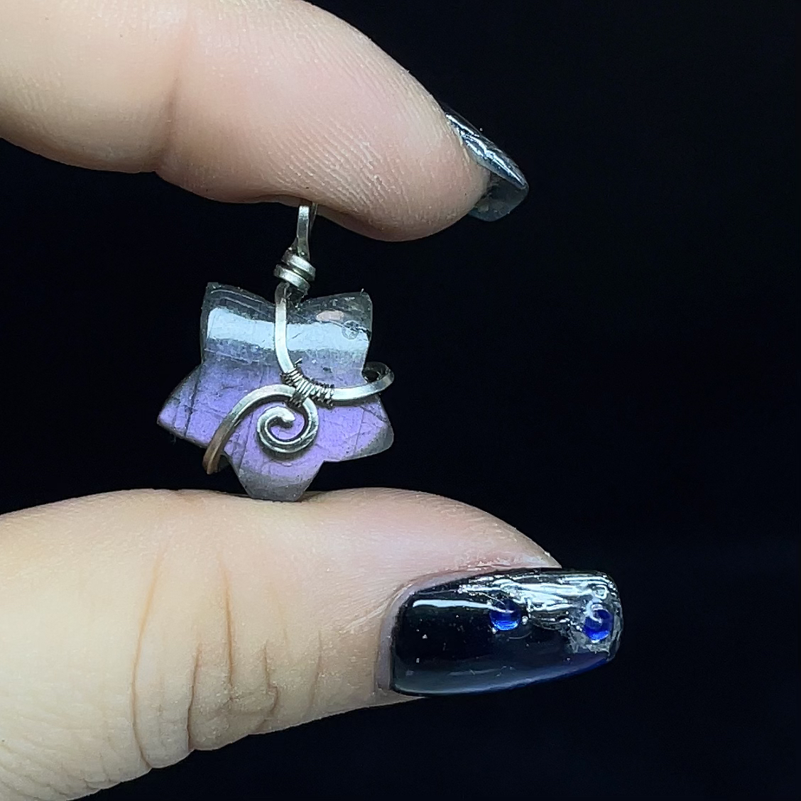 月光石/天河石/长石（处理）手工白铜星星吊坠