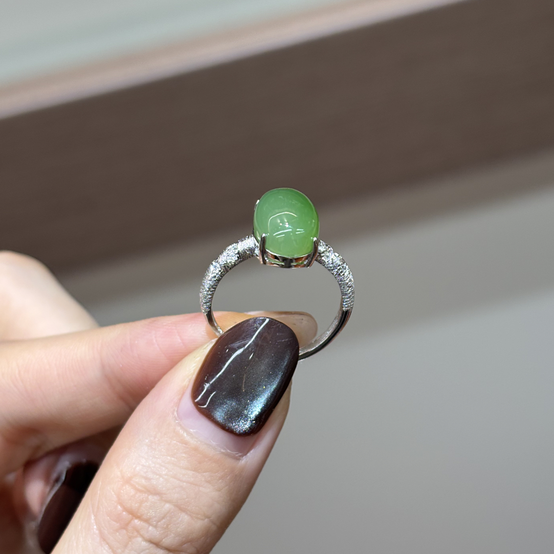 112574wm和田玉碧玉s925银镶戒指多样性发其一